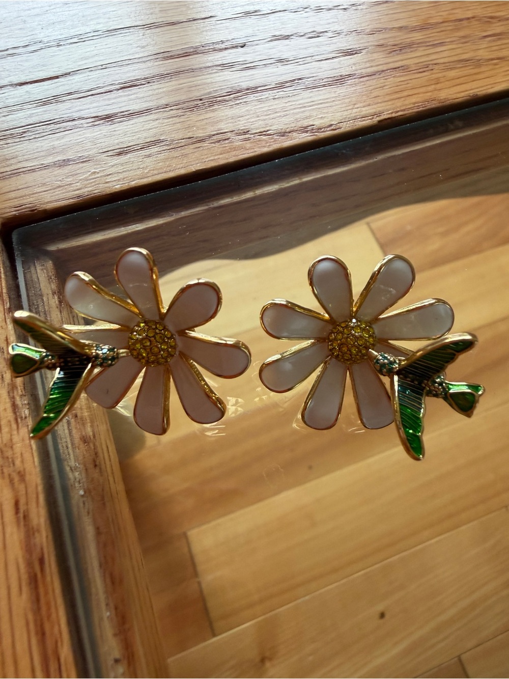 Kate Spade Gold Daisy and Green Hummingbird Earrings - Women Jewelry